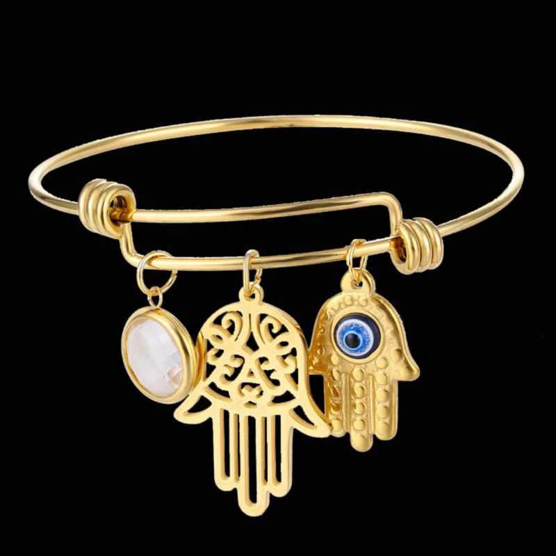 Muslim Islam Stainless Steel Bracelet Bangle Prophet Hand of Famati Evil Eye Pendant Women Girl Baby Religious Amulet Jewelry