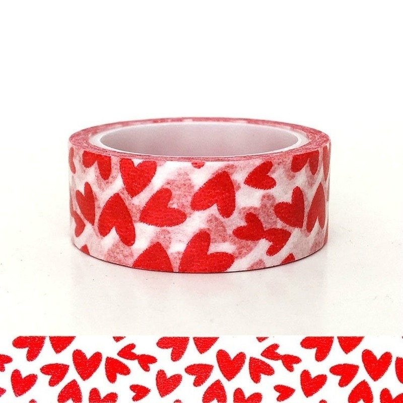 1 Rol DIY Pita Kerajinan Kertas Dekoratif Pola Cinta Merah Pita Perekat Diri Hari Valentine (Hati Cinta Merah)