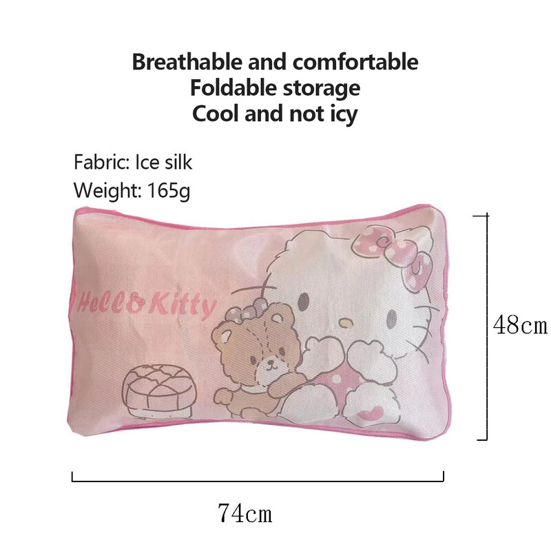 Sanrios Hello Kitty ปลอกหมอนผ้าไหมน้ำแข็งฤดูร้อน Cinnamoroll Kuromi ผ้าไหมน้ำแข็งปลอกหมอนอะนิเมะ Kawaii นุ่มระบายอากาศปลอกหมอน