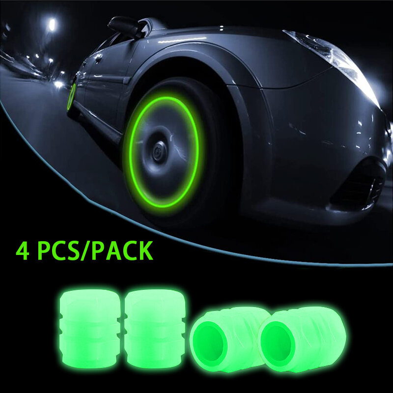 Night Glow Luminous Wheels Caps Tire Valve Stem Air Caps Cover Fluorescent Illuminated Auto Car Wheel Valve Stem Caps Cover