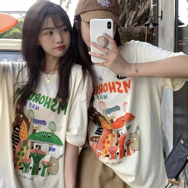 Women's T Shirt Harajuku Vintage Short Sleeve Kawaii Funny Mushroom Cute Graphic Oversized T Shirt Streetwear Tops Woman Clothes