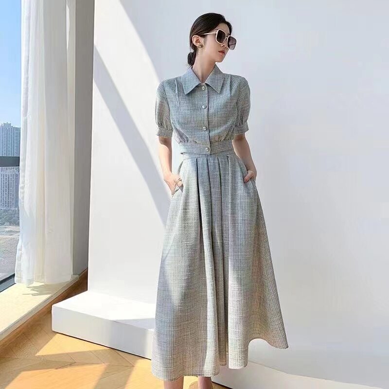 SuperAen 2022 Summer New Big Swing Umbrella Slim Turn Down Collar Single Breasted Suit Women Dress Two Pieces Sets