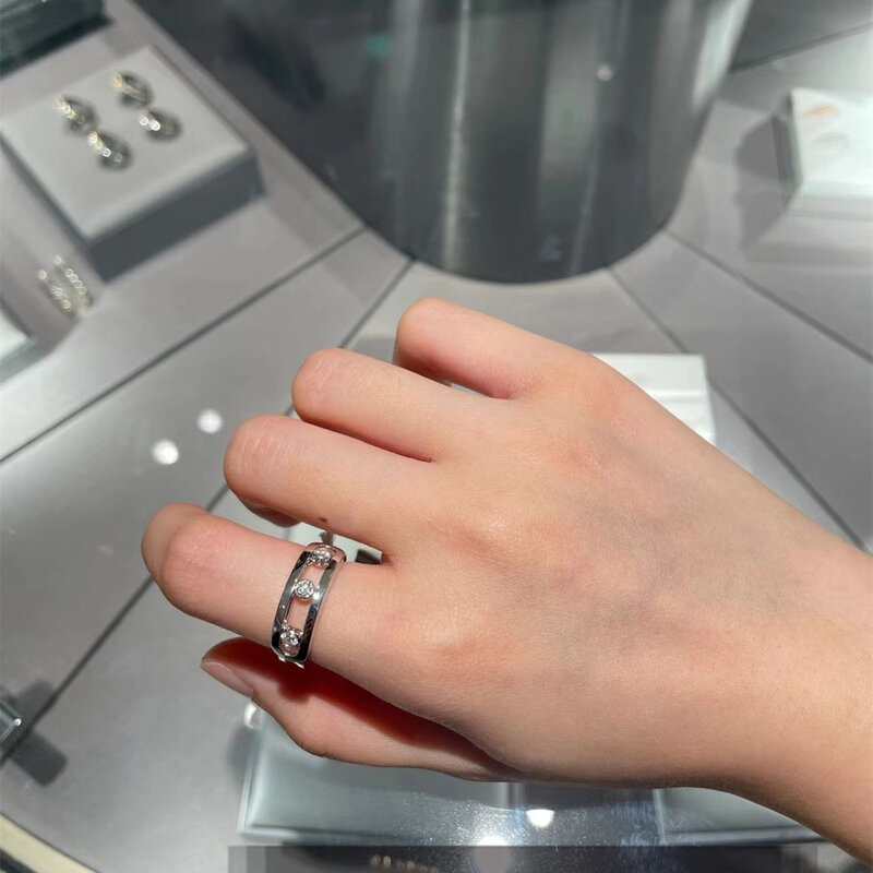 Alta qualidade luxo nicho mover seiko 925 prata três slide anel largo oco incrustado diamante luxo europeu
