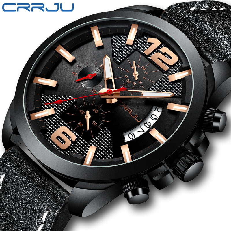 Многофункциональные мужские часы CRRJU с ремешком на шести контактах, лидер продаж, повседневные индивидуальные часы, модные крутые часы из п...
