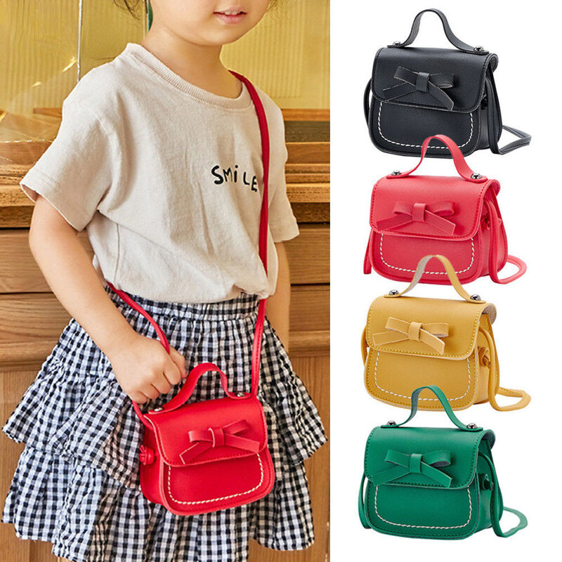 Children Small Square Bag Bow Messenger Bag Fashion Cute Portable Little Girl PU Shoulder Bag Handbags bolsa niña infantil