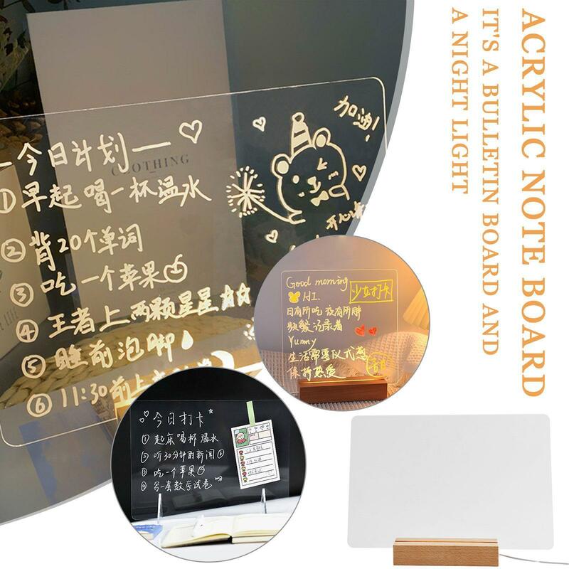 Note Message Board Night Light Writing Glow Memo Acrylic Photo Lamp Holder Moments Room Board Wood Daily Lights Decor Gift T5P0