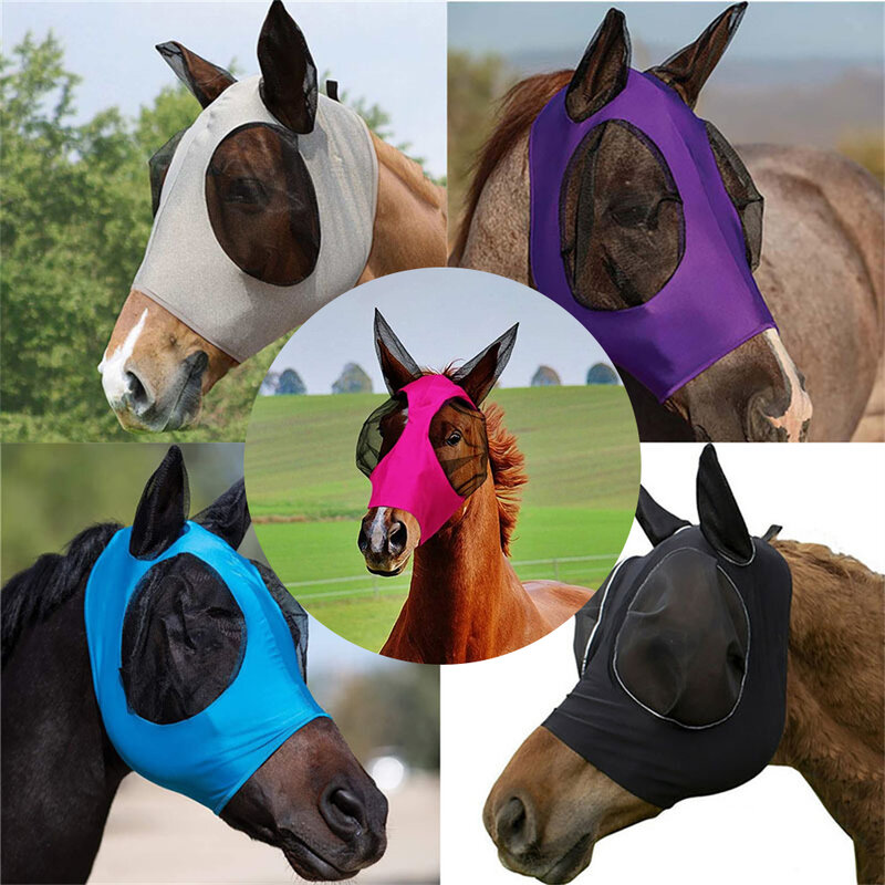 Equitação ao ar livre respirável face guard inseto à prova de verão olhos orelhas proteção malha escudo protetor protetor estiramento azul