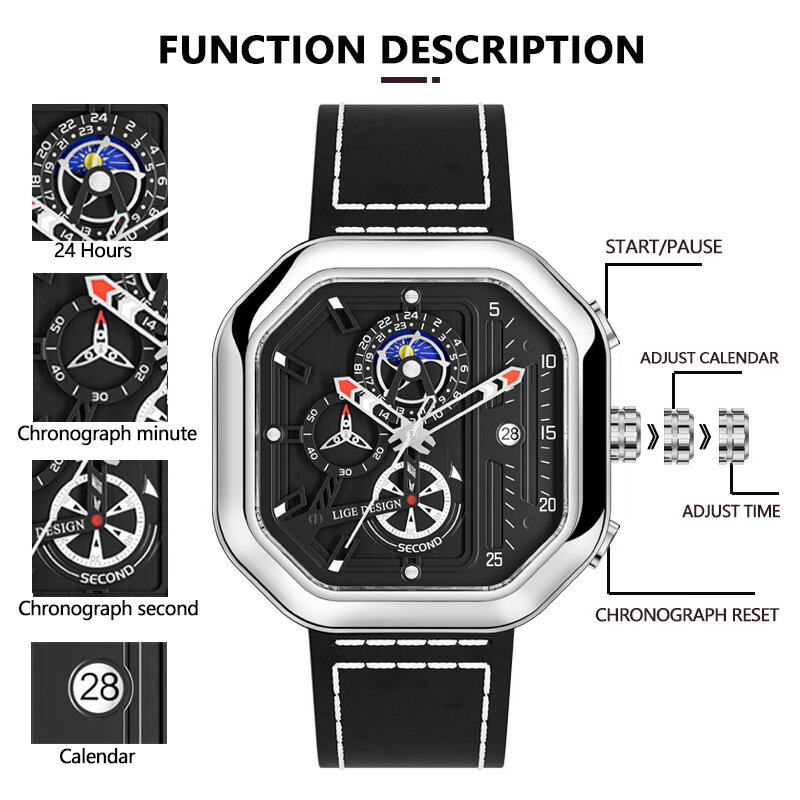 Lige data de moda quartzo masculino relógios marca superior luxo masculino relógio cronógrafo do esporte dos homens relógio de pulso hodinky relogio masculino