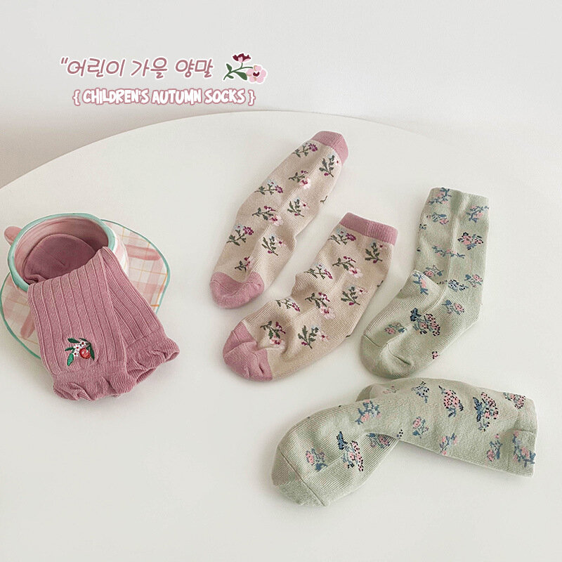 3 Pairs/lot Children's Cotton Socks Autumn Spring Boys And Girls Mid Socks Baby Cartoon Multi Color Floor Sock