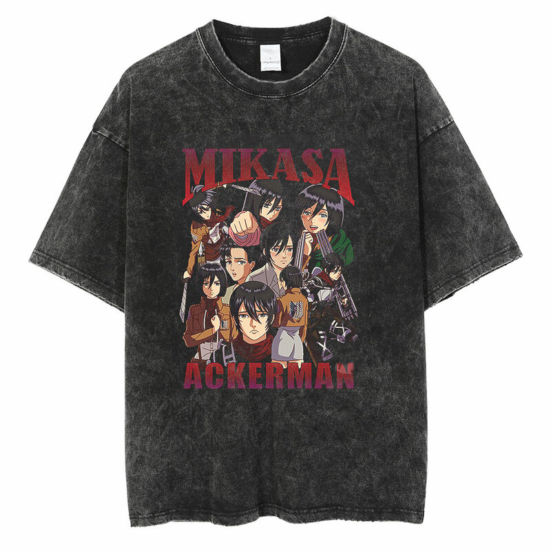 Hip Hop Streetwear Gewassen T-shirt Anime Meisje Grafische Print T-shirt Retro Vintage Tops Katoen 2022 Mannen Korte Mouw T-shirt zwart