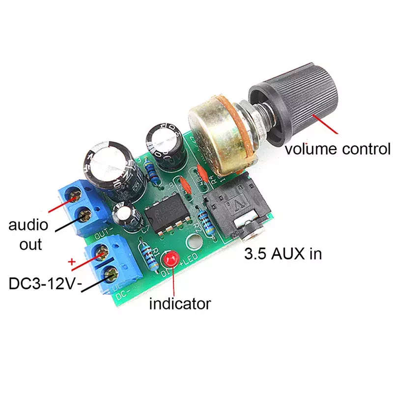 Controle de volume da c.c. 3-12v do mono 3.5mm da placa audio do amplificador de lm386 10w