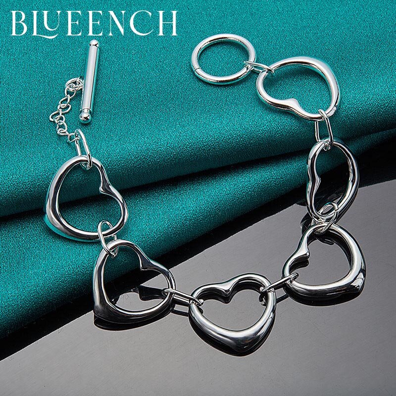 Blueench 925 Gelang Rantai Sterling Silver Heart Peach OT untuk Wanita Perhiasan Fashion Tanggal Sehari-hari