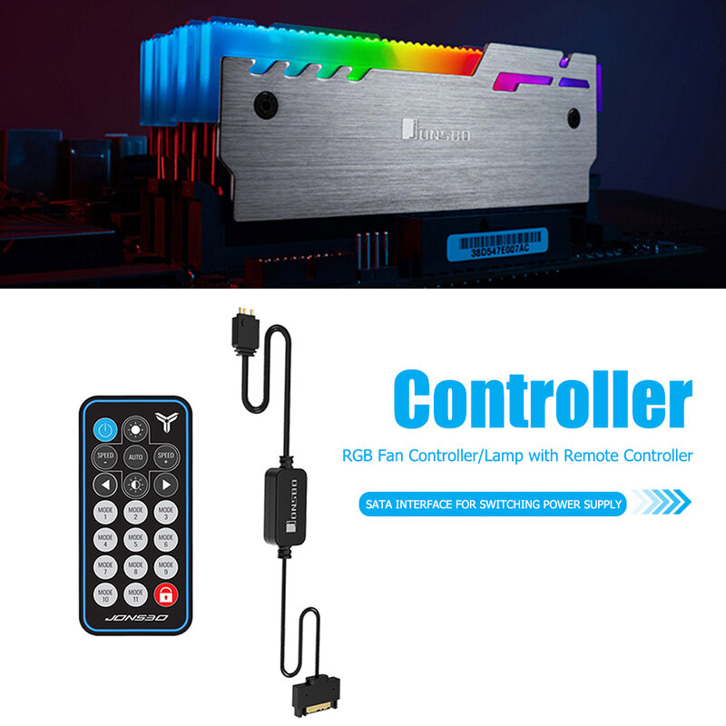 JONSBO-controlador AURA RGB de 3 pines, fuente de alimentación SATA, Control remoto de banda de luz de memoria para carcasa de PC, 1/2/4 piezas, 5V, envío directo