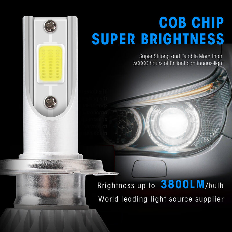 Faros LED para coche, bombillas de 12V, C6, 2 piezas, H1, H3, H7, H4, H11, HB3, 9005, HB4, 9006, 9007, 3000, H13, 6000K, 8000K, Chip COB, 80W, 10000LM