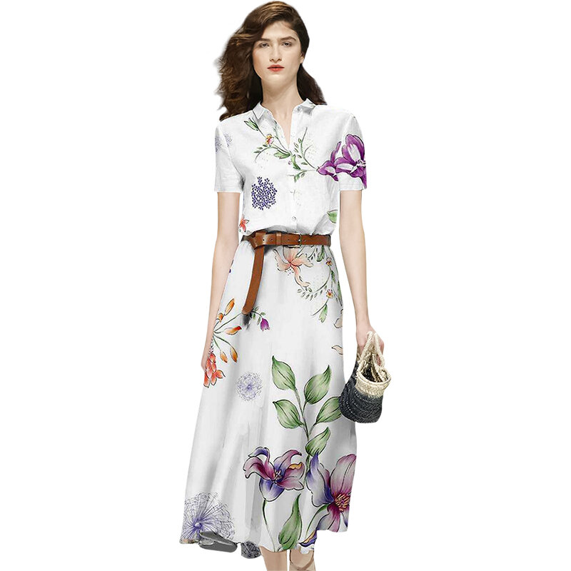 2022 summer new women's light mature wind celebrity print top half skirt two-piece temperament suit