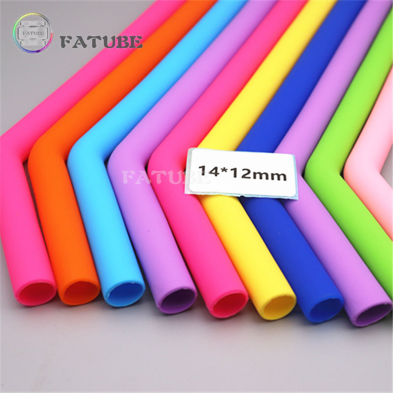 10Pcs Fatube Siliconen Stro Gebogen Rietjes Rechte 14*12Mm, 11*8Mm, 7.5*5.5Mm Willekeurige Kleur Stro Joint