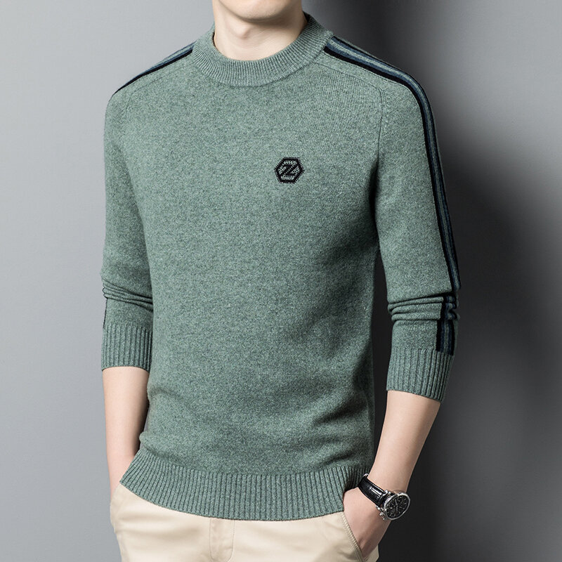 Suéter grueso de lana 100% pura para hombre, suéter de punto de tendencia de estilo coreano, cálido, Otoño e Invierno