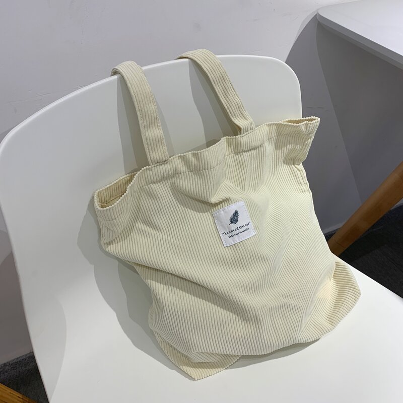 2022 Women's Shopper Shopping Bag Canvas Shoulder Bag Female Hand Bags Corduroy Environmental Storage Reusable Foldable Tote Bag