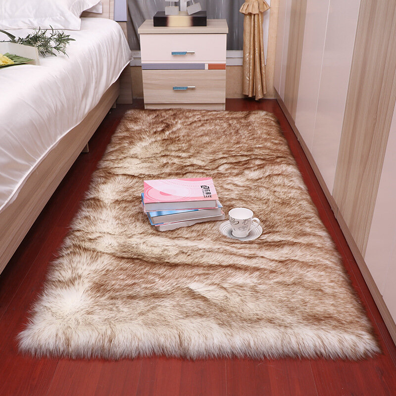 2022 New Plush Soft Sheepskin Bedroom Carpet Imitation Wool Pad Long Hair Rug Sofa Cushion White Rugs Red Living Room Fur Carpet