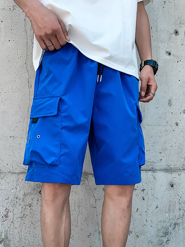 プラスサイズ夏ブルーカーゴショーツ男性ストリートマルチポケットバギジョガーパンツ男性ゆるいカジュアルなショートパンツ8XL