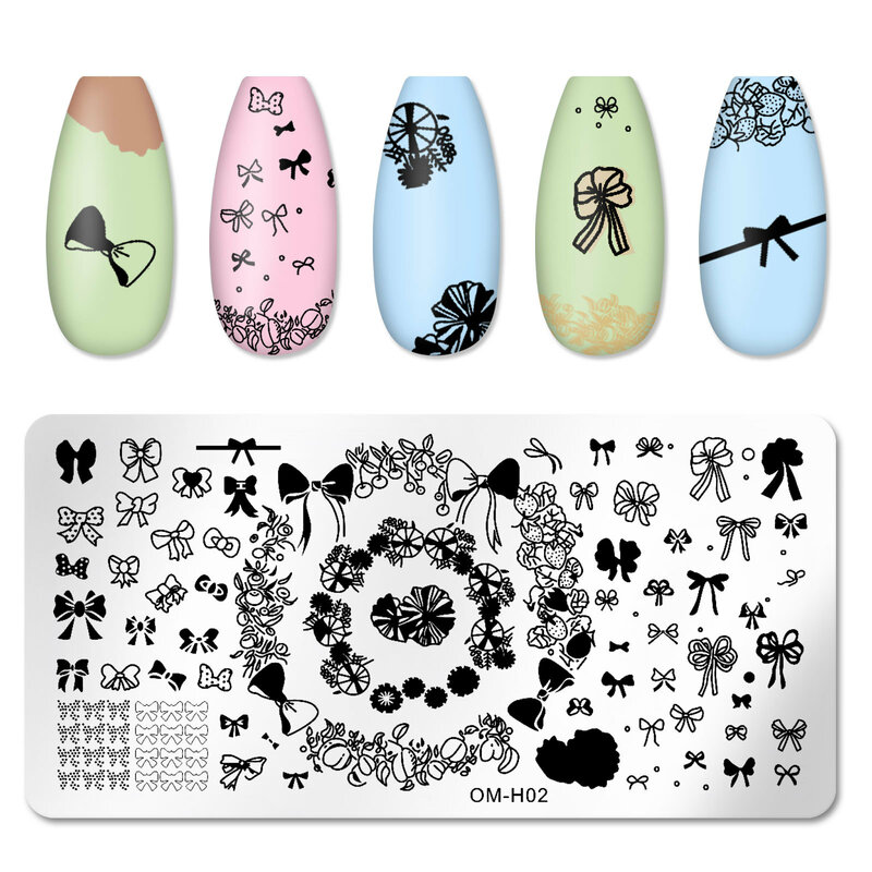 Placas geométricas para estampado de uñas, diseño de línea francesa, hoja Floral, accesorios de plantilla de impresión de Arte de uñas
