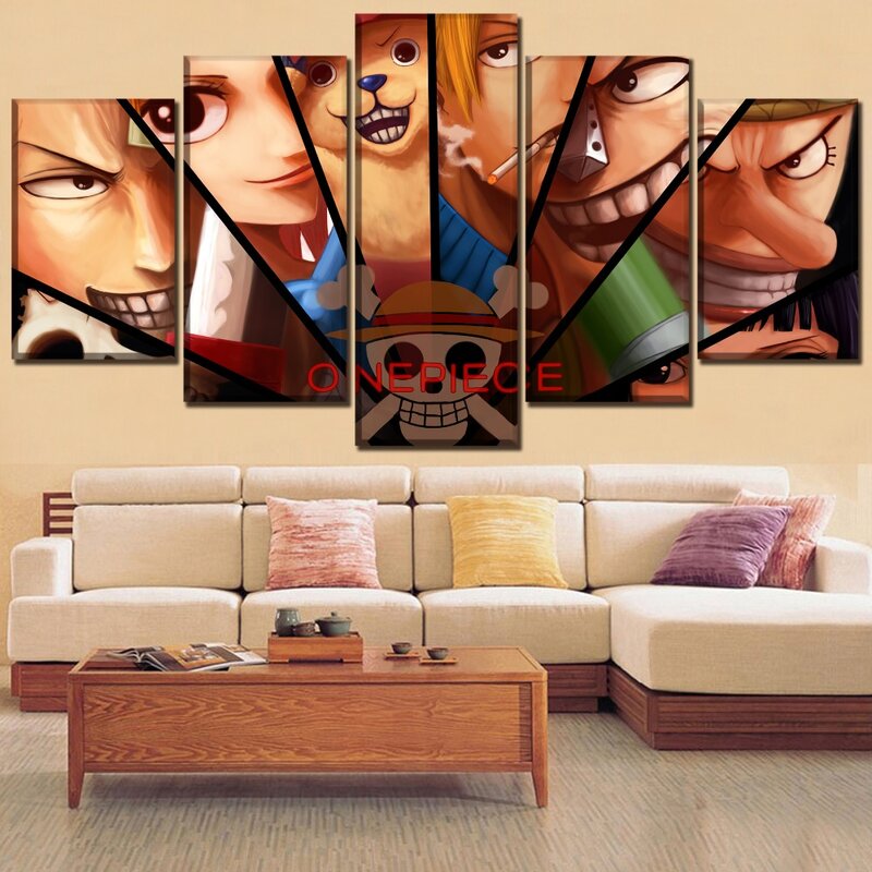 5PCS/Set Anime One Piece Luffy Roronoa Zoro Figure Print Wall Posters Kids Bedroom Living Room Home Decoration Canvas Wall Paper