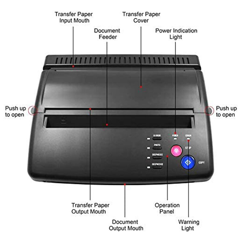 Машинка для переноса татуировок, термотрафаретный принтер, копировальная машинка с 10 термокопировальной бумагой и 500 цифровыми узорами