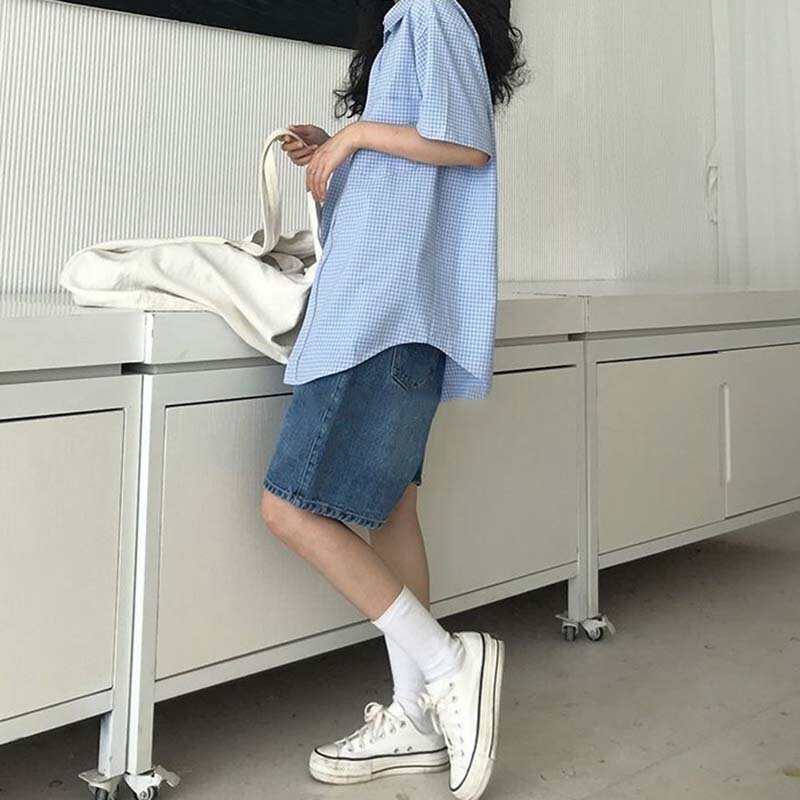 Baru Musim Panas Wanita Antik Y2K Streetwear Celana Pendek Denim Pinggang Tinggi Panjang Lutut Lebar Kaki Longgar Alt Celana Pendek Kargo Celana Pendek Wanita