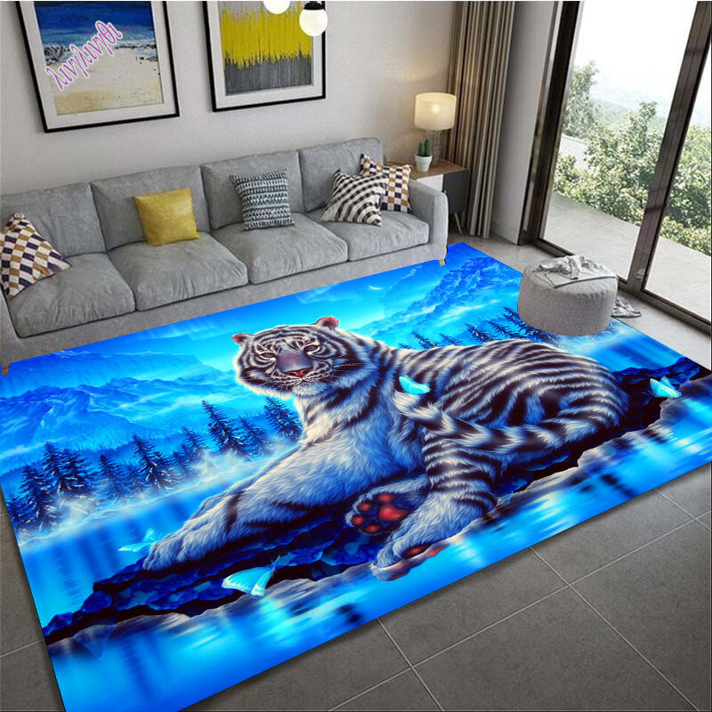 LOUSIDREAM-alfombra de tigre de dibujos animados para sala de estar, decoración del hogar, sofá, mesa, alfombra antideslizante, cojín para silla, Alfombra de salón
