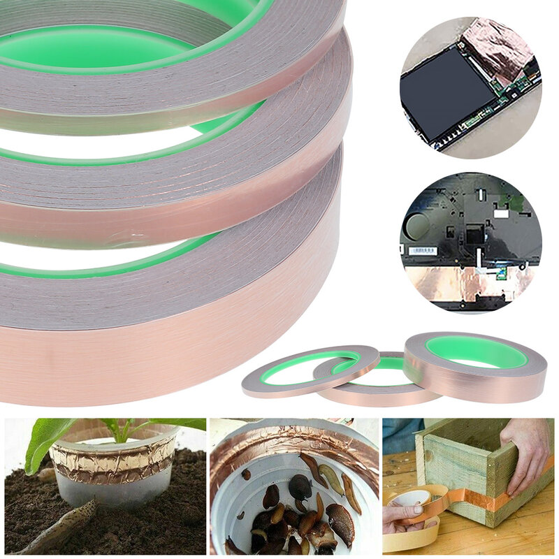 Cinta adhesiva de cobre de barrera de caracol, lámina adhesiva conductora de cobre, blindaje EMI, 5/10/20mmX20m