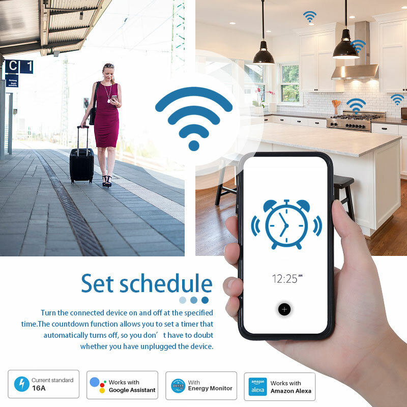 Tuya WiFi Smart Plug 16A/20A EU Smart Socket con funzione di temporizzazione del monitoraggio dell'alimentazione controllo vocale tramite Alexa Google Home scarn