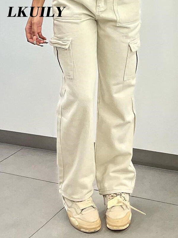 Calças de carga macacão vintage baggy jeans moda feminina 90s streetwear bolsos perna larga cintura alta em linha reta y2k calças de brim