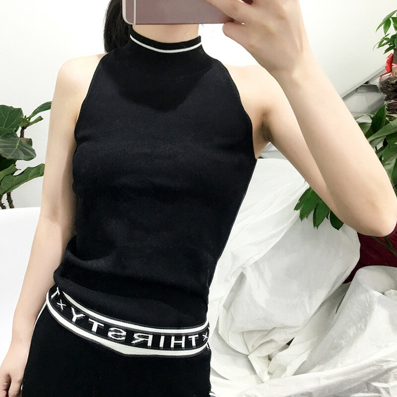 Crew Neck Lettered Vest Sleeveless Halter Off Shoulder Sweater Summer Clothes for Women 2022 Women's Clothing Sale Traf Crop Top