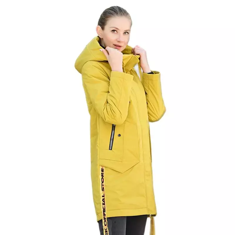 2022 wysokiej jakości płaszcz damski wiosna jesień moda w stylu Casual, cienka kurtka europejska wiatroszczelna długa pikowana kurtka z kapturem nowy kobiety