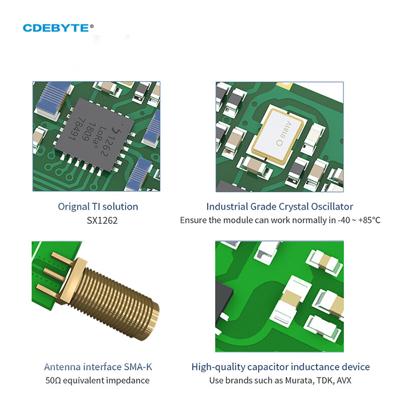 CDEBYTE SX1262 LoRa bezprzewodowy moduł RF daleki zasięg 5km E22-230T22D 22dbm 230MHz IoT UART częstotliwość radiowa TTL SMA-K antena DIP