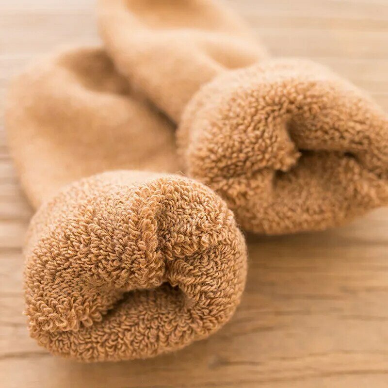 5Pairs/Lo TMen's Wool Hosiery Winter Super-thick Wool Hoop Socks Solid Soft High-quality Solid Color Women's Snow Socks EU38-46