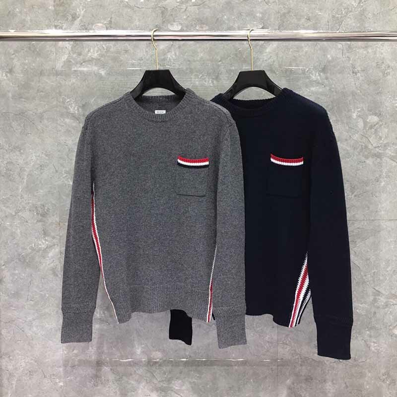 TB THOM Men's Korean Sweater Fashion Unique Striped Design Pullover High Quality Wool Sweater Popular Unisex Long-sleeved Tops