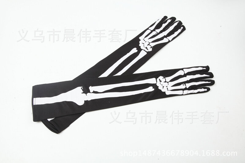 Sarung Tangan Kerangka Putih Pria Wanita Mode Aksesori Kostum Cosplay Halloween Sarung Tangan Tulang Hantu 50Cm
