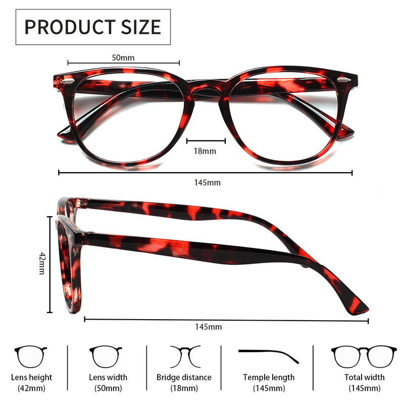 Henotin Reading Glasses Prescription Clear Optical Lenses Men and Women with Frame HD Reader Magnifying Glass Diopter Eyeglasses