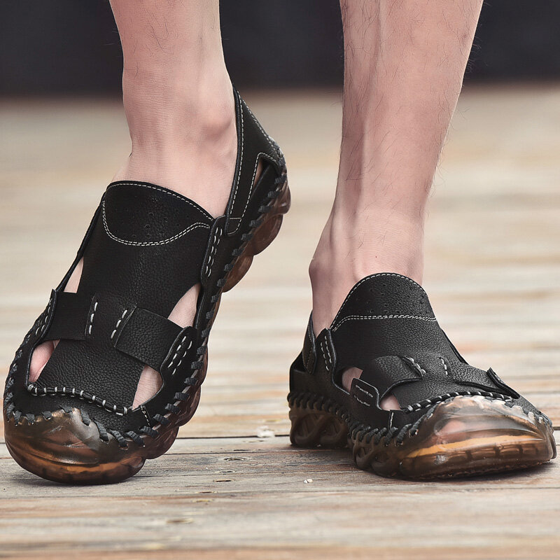 Sandalias romanas de cuero para hombre, zapatos hechos a mano de marca de lujo, zapatillas informales a la moda para caminar al aire libre en la playa, talla grande, novedad de verano 2022
