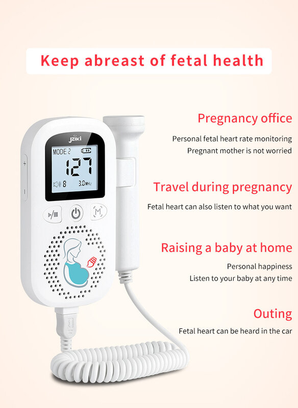 Doppler Fetal Heart Rate Monitor Home Pregnancy Baby Fetal Sound Heart Rate Detector LCD Display Measuring Fetal Heart Rate