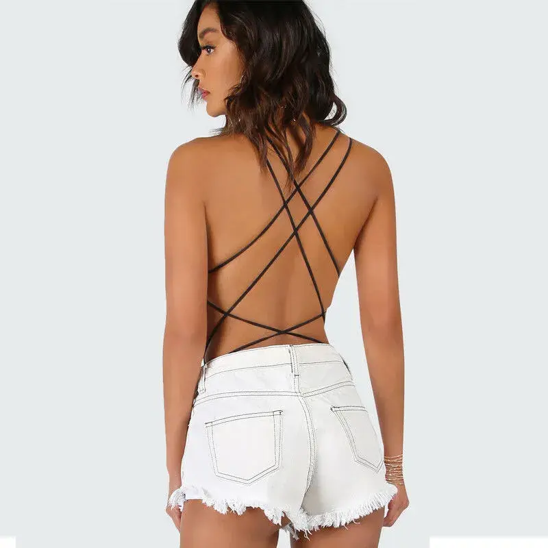 Sexy Backless Bodysuits Sexy Body for Women Clubwear Playsuit Cocktail Party Bandage Rompers Sleeveless Black Romper Swimwear