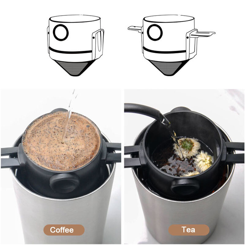 Mini Pour Over Coffee Dripper Reusable พับกรองกาแฟหยดแบบพกพาไร้กระดาษกาแฟสำหรับ Office Home Travel Camp