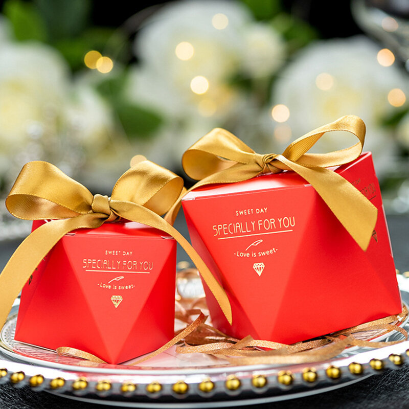 Lpzhi 10 pçs forma de diamante doces caixas casamento chá de fraldas favores festa para chocolate biscoitos presente embalagem decorações