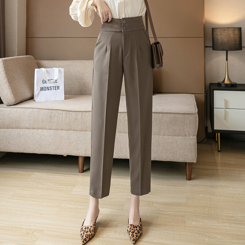 Calça capri de cintura alta estilo coreano, primavera outono 2020, calça capri preta com bolso vintage e calça capri 330c