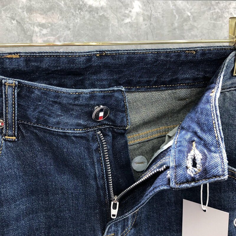 TB THOM męskie jeansy projektant mody marki Slim Fit czarne niebieskie szare spodnie dżinsowe dla mężczyzn Streetwear Casual odzież męska Jeans