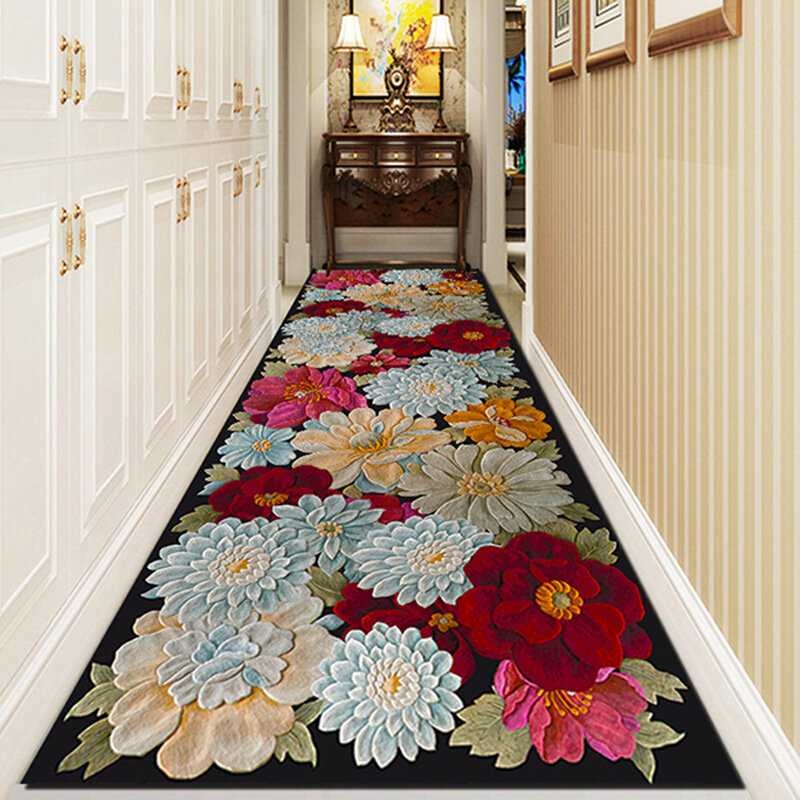 Alfombra Floral elegante tradicional, alfombras de área larga para escaleras, pasillo, pasillo, fiesta, boda, corredor, antideslizante, decoración del hogar