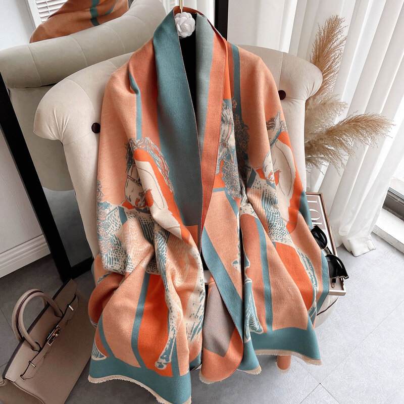 Luxury Brand Cashmere Thick Shawl Scarf Women Design Pashmina Warm Blanket Bufanda Neckerchief Female Foulard Poncho Echarpe New