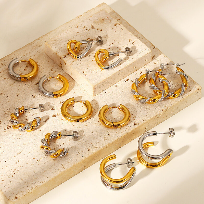 Boucles d'oreilles en métal pour femmes, couleur mixte or argent, cercle demi-cercle torsadé en forme de cœur, accessoires pour robe, cadeaux de fête de mariage
