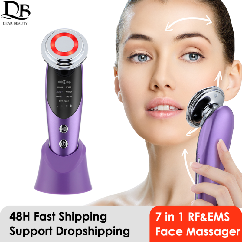 7 in 1 Gesichts massage gerät ems Mikrostrom-Facelifting-Maschine RF Hauts traffung Lichttherapie Anti-Aging-Falten Beauty-Gerät